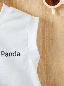 2pcs Baby Boys' Sleeveless Crew Neck Cute Panda Print Top And Solid Color Shorts Set, Suitable For Daily Outings In Summer - White - View 4