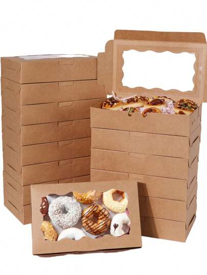 20PCS/10PCS/1PC Square Pastry Gift Boxes With Clear Window. Measuring 7*4.3*1.5 Inches, These Are Brown Bread Snack Boxes, Which Are Premium Gift Boxes Suitable For Packaging Desserts, Donuts, Pies, Candies, Cakes, Muffins, And Macarons.
