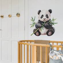 1 buc autocolant de perete cu panda național din bambus pictat, autocolant de perete cu imprimeu din PVC cu desene animate, decal decorativ de perete, autocolant, decal de perete, decal vinil pentru decorarea casei, articole de decor de primăvară care vă reîmprospătează casa, autocolante decorative Rama