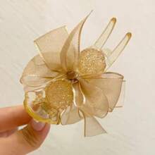 1 件简约优雅水钻发夹，带网状蝴蝶结发夹、发髻夹