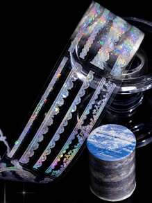 1 Cuộn (1 Mét) PET Holographic Shell Shiny Bạc Laser Ren Bướm Hạt Rèm Băng, Trang Trí Tự Làm Cho Sổ Lưu Niệm, Nhật Ký, Mẫu Cắt Trở Lại Trường Học - Một cỡ - Xem 6