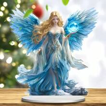 Blue Wing Jewelry/Guardian Angel Statue/Acrylic Desktop Decoration/Including Bracket Suitable For Home And Office Wedding Season Mother's Day Graduation Season Preferred - Multicolor - View 5
