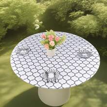 1pc Printed Round Tablecloth, Vinyl Flannel Backed Table Cover, 100% Waterproof And Oil-Resistant Plastic Tablecloth, Spring Flower Tablecloth, Round Elastic Edge, Suitable For Dinner Parties, Outdoors, And Picnics.