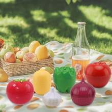 1/2/4/5/6 Pcs Lemon & Onion Shaped Food Storage Containers - Multipurpose Plastic Containers, Freezer , Flip-Top Lid, Hand Wash, No Electricity Needed - Fruit & Vegetable Shaped Kitchen Food Savers