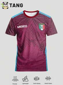 Men & Teenage Casual Mexican Style Football Jersey & Crew Neck Comfy Soccer Training Top & Suitable For Match, Football Day And Daily Wear - Burgundy - View 2