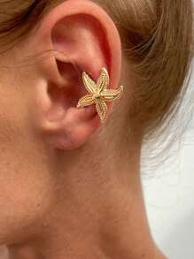 1pc Vintage Minimalist Fashionable Ocean Element Decor Earring Clip, Metal Gold Starfish, Shell, Sun, Moon, Flower Clip-On Earrings, Charming Jewelry Accessory For Women - Yellow Gold - View 13