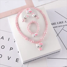 Sanrio 4pcs Sanrio Cartoon Hello Kitty Necklace Hairclips Ring Set Toy Kawaii Sanrio Teenagers Hairpins Accessories Birthday Gifts