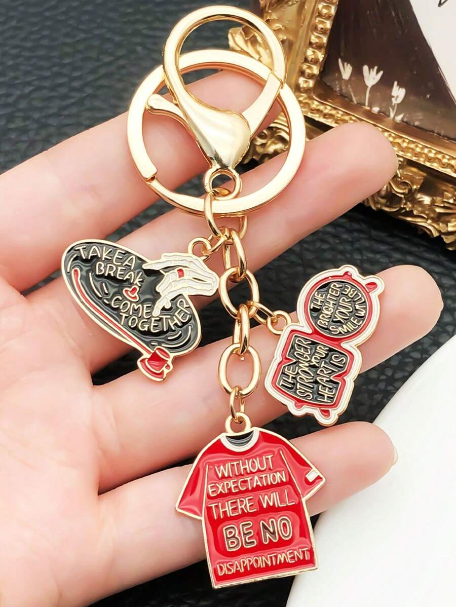 1pc Unisex Hip Hop T-Shirt, Record, Letter, Headphone, Hand, Dancing Keychain Accessory, Fashion Hip Hop Accessories, Perfect Gift For Hip Hop Creators, Women's Fashion Keychain