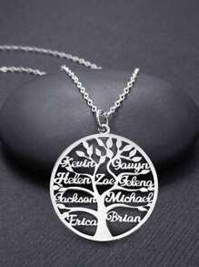 Custom Tree Of Life Nameplate Necklace, Unisex, Personalized With Mother & Child / Family Member Names, Stainless Steel Pendant Necklace, 2-9 Name Customizable, Family Gift, Fashion, Autumn Style, Neutral, Casual Custom, Personalized