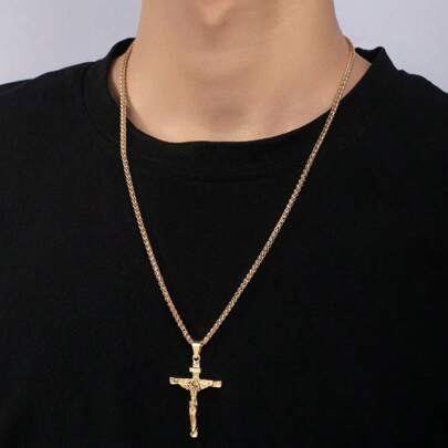 1 件最新男士编织链吊坠项链，金属材质