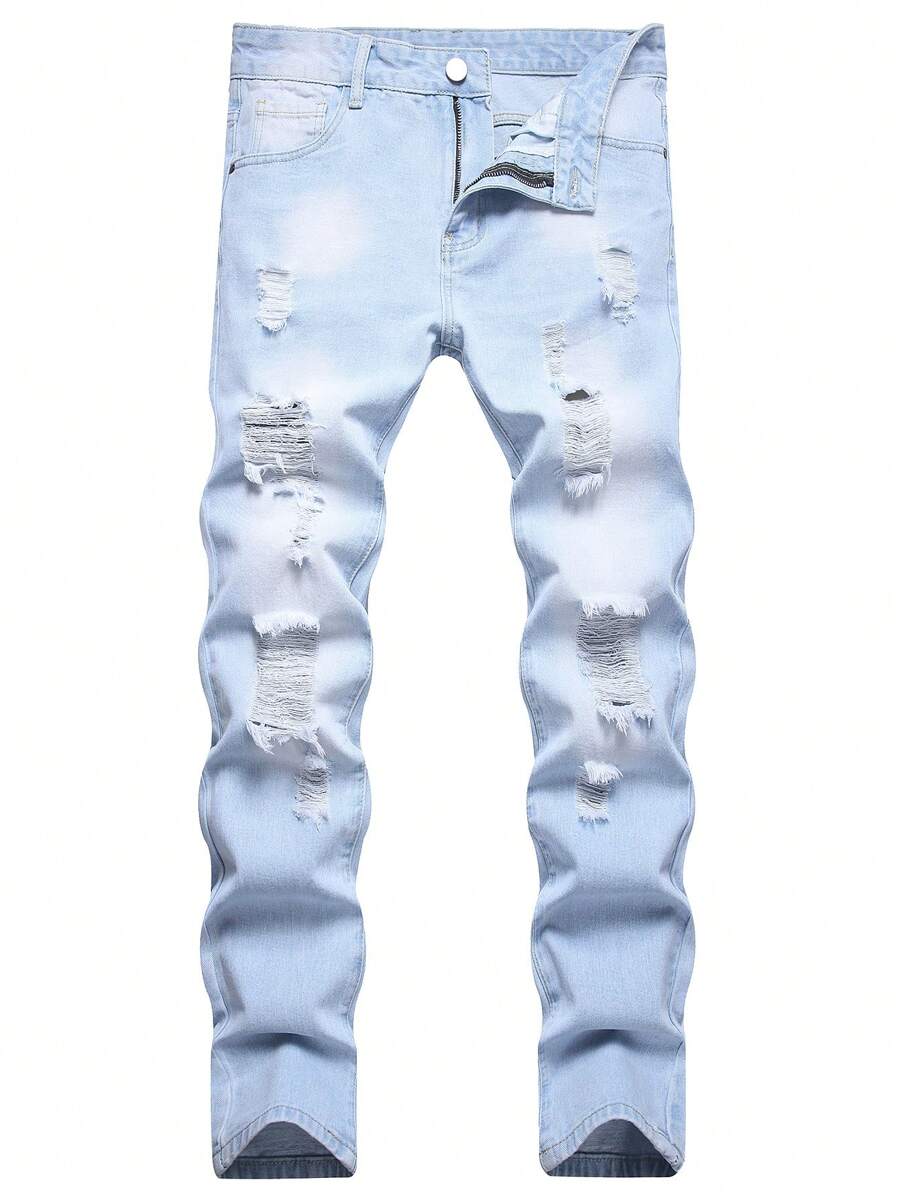 Men's Simple Front Button Pocket Distressed Casual Jeans
