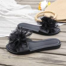Women's Platform Slide Sandals With Lace Flower & Faux Pearl Decor, Strap , Extra Soft Sole, Comfortable Cloud-Like Feel, Anti-Slip Bathroom/Beach Slippers