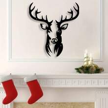 1PC Rustic Iron Deer Head Wall Art – Black Metal Deer Silhouette, Christmas Wall Decor For Indoor & Outdoor Use, Stylish Wildlife Home Decoration For Room & Cabin Gifts Birthday Graduation