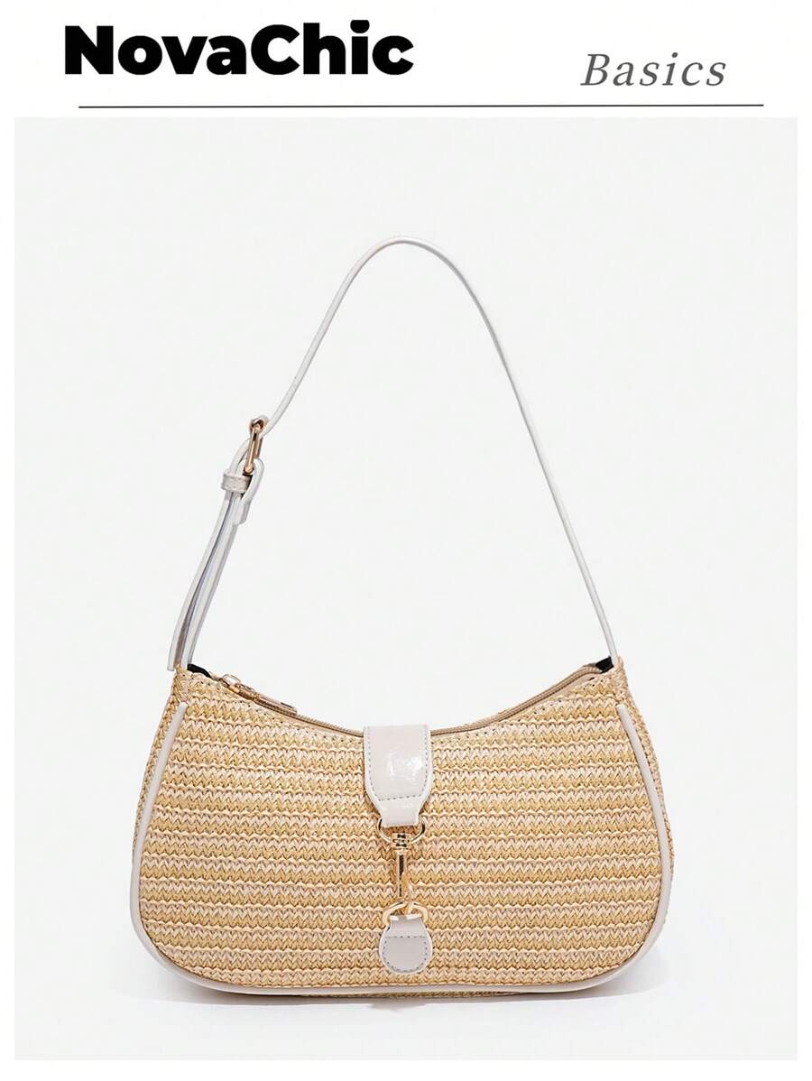 1pc Vintage Minimalist Crescent Shaped Adjustable Strap Crossbody Bag, Suitable For Dates, Outings, Parties - Beige - View 1