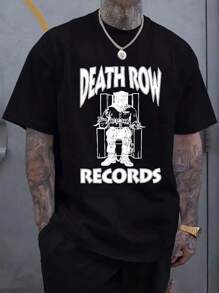 Camiseta casual de cuello redondo para hombre con estampado de Death Row Record, camiseta cómoda para usar al aire libre en verano, camiseta casual de cuello redondo de manga corta 220g engrosada 100% algodón - Negro - Ver 1