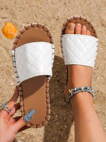 Sandalias de playa a cuadros blancos, chanclas de suela de cuerda de talla grande de estilo casual, atuendos de primavera y verano - Blanco - Ver 7