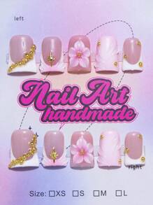 10pcs Y2K Nails Chic Duckbill Press On Nails Set - Handcrafted, White French Tip Style And Versatile 3d Handmade Carved Flower, Sparkling Silvery Bow And White 3d Hand Drawn Serpentine French Tip, Perfect For Parties & Casual Attire,Perfect Holiday Gift For Women And Girls, Includes Tool Kit