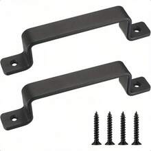 2pcs Black Sliding Barn Door Handles - 7.4" PU Leather Gate Hardware With Mounting Screws For Interior/Outdoor Garage, Closet, Shed, And Drawer Doors - A - 2件黑色1 - 查看 3