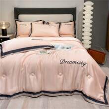 1pc Silky Soft, Cool And Lightweight Summer Quilt, Breathable Solid Color Style With Embroidery Technique, Suitable For Home Bedroom, Sofa, Hotel (Pillow Case And Bedsheet Not Included) - Multicolor - View 2