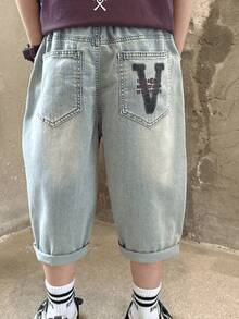 男童夏季 5 英寸及膝牛仔短裤，适合幼儿和大童 - 淺藍色 - 查看 5