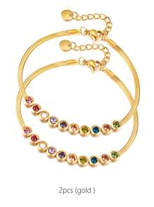 2pcs/Set Fashionable Bride Jewelry, Women's Crystal-Inlaid Gold And Silver Bracelets, Minimalist And Versatile, Elegant Titanium Steel Jewelry Gift For Girlfriend