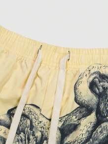 男士休闲美杜莎图案时尚短裤 - 米色 - 查看 7