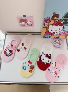Sanrio Melody, ‌, ‌ , , , Badtz-Maru, , 5 Pairs Women And Men's/Couple Boat Socks, Personalized, Funny, Happy, Colorful, Creative Anime Cartoon Design, Holiday Gift, Comfortable And Breathable, Improve Family Atmosphere, Fashionable And Suitable For Both Men And Women. Interesting Socks, Crazy, Anime, Multi-Color Socks Without Cardboard - Multicolor - View 2