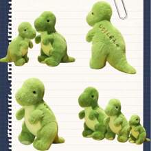 1 件恐龙公园系列毛绒恐龙玩偶，可爱卡通霸王龙填充动物枕头，儿童生日礼物 - 淺綠色 - 查看 3