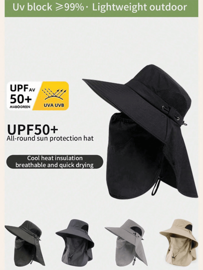 1pc Unisex Fishing Sun Hat, Wide Brim Summer Outdoor Leisure Sun Protection Face Cover Hiking Fishing Hat