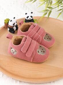 1 双幼儿男孩/女孩卡通熊钩环设计运动平底鞋，防滑婴儿学步鞋，适合 0-1 岁，春/秋/冬