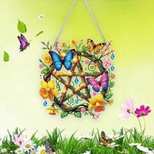Kit de pintura de diamantes DIY con diseño de atrapasueños y mariposa - Juego de colgante de arte de gemas acrílicas con puntas de taladro de formas únicas, para decoración de pared del hogar, manualidades y suministros