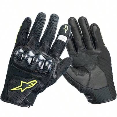 Alpinestars Guantes de moto de cuero y fibra de carbono para motocross, motociclismo y carreras con pantalla táctil, modelo SMX-1 AIR V2
