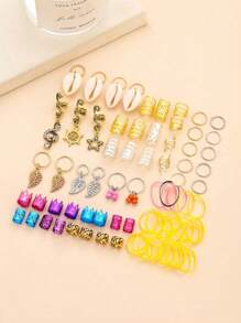 81件串珠编织饰品金属发饰发圈发夹弹簧贝壳叶皇冠配饰个性脏辫发夹街头甜美酷辣妹复古风发饰万圣节装饰配饰复古发饰个性朋克街头写真镂空编织头饰女简约配饰 - 彩色 - 查看 5