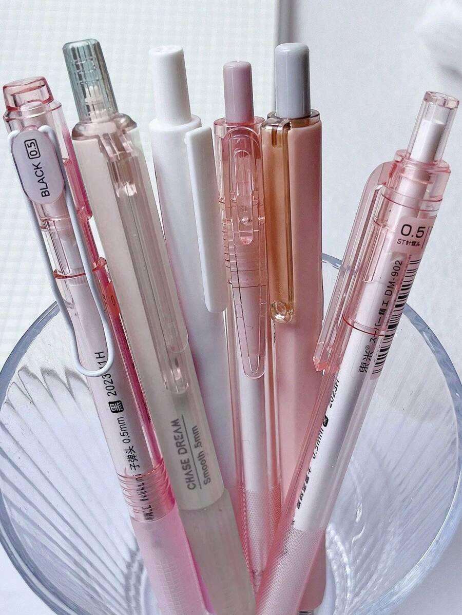 6pcs Simple 0.5mm Black Ballpoint Pens With Click Mechanism, Highly Attractive Similar To INS. Quick-Drying And Easy To Write, Suitable For Students To Do Exercises And Sign Documents. Back To School - Multicolor - View 1
