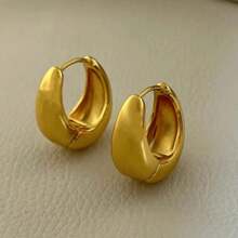 1 Pair Simple Teardrop Earrings, Bold Gold Tone Water Drop Earrings, U-Shape & Oval Earrings, Elegant Lightweight Dainty Women Jewelry, Gift For Her - Gold Teardrop Earrings - View 3