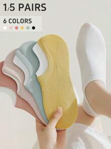 5/12 pares de calcetines multicolor para mujer, de unicolor, con cintura elástica, antideslizantes, de tejido de punto transpirable, estilo náutico de moda y universitario, calcetines invisibles, versátiles para primavera/verano, hogar, viajes, deporte, regalo para fiestas (sin tarjeta de papel)