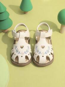 女童刺绣闭趾软底中国风沙滩凉鞋，夏季 - 米色 - 查看 8