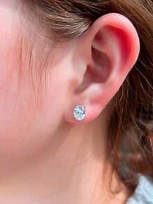 1 对 925 纯银 5A 方晶锆石椭圆形和圆形耳钉，完美切割，闪亮，适合女性日常、派对、婚礼、订婚、精美珠宝礼物 - 白色 - 查看 6