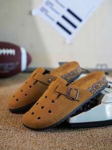 情侣拖鞋，男士时尚厚底一脚蹬人字拖，封闭式鞋头，时尚户外拖鞋，欧美风格 - 棕色 - 查看 3