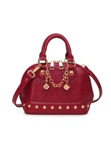 Simple Solid Color Niche Design Dice Chain Pendant Decorative Handbag, Exquisite Small Portable Practical Daily Versatile Lipstick Bag, Rivet Decoration Sweet Cool Hot Girl Adjustable Shoulder Strap Crossbody Bag, Suitable For Dating Shopping Outing Storage Mobile Phone Lipstick Change