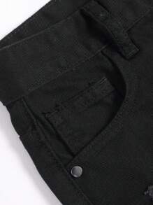 Tween Boy Casual Distressed Denim Shorts With Pockets - Black - View 4