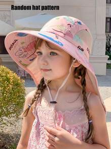 Sombrero con protector solar para niños, nuevo sombrero de ala ancha para primavera/verano, anti-UV para la playa, para niños y niñas de 3 a 8 años, diseño aleatorio
