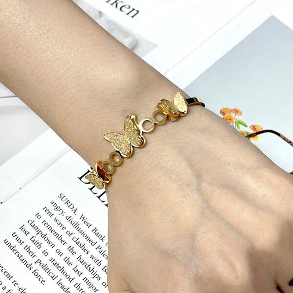 1 pieza Pulsera de acero de titanio con mariposa, estilo europeo y americano de moda de alta gama, versátil para el verano, estilo Ins, regalo para la novia o pareja