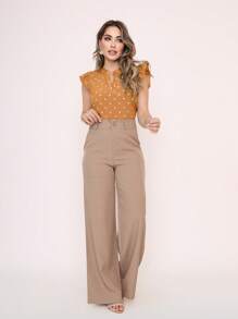 MARILYN MONNA Women's Heart Print Blouse With Ruffle V-Neck Elegant Sleeve Notched Neckline - caramelo - Ver 4