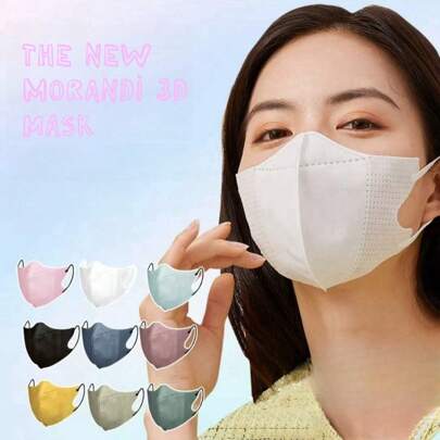 10pcs -50pcs New Thin Morandi 3D Disposable Mask, Unisex, Dust-Proof Mask Minimizes Face Size, White Mask Material No Dye No Odor, Other Colors May Have Slight Odor After Airing, Mask Size Details In Picture, Black & White Are Premium Quality, Colored Are Standard Quality. Recommend Purchasing Black & White.