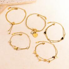1pc/5pcs Stainless Steel Dainty Diamond-Studded Tree Of Life Bracelet For Women, Minimalist Style