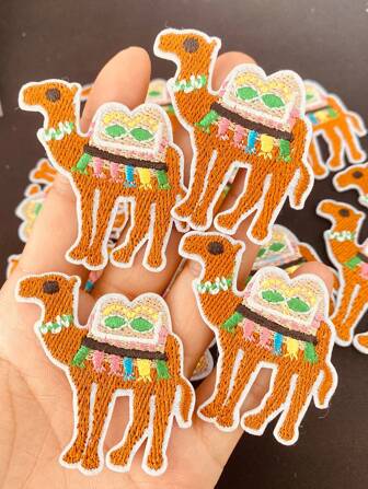 2 件/4 件骆驼刺绣热封补丁，多色织物贴纸适用于服装、鞋子、帽子、箱包和袜子装饰，骆驼刺绣补丁