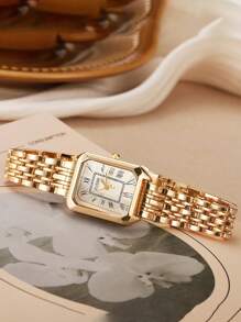 Relógio de quartzo retrô feminino, elegante, compacto, com mostrador pequeno e pulseira de aço quadrada, ideal para uso diário, aniversário, dia das mães, presente de Páscoa