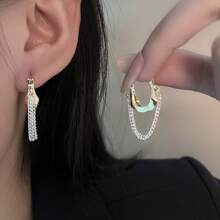 1 Pair Chain Tassel Earrings, 2025 New High-End Gradient Gold Silver Retro Statement Ear Clips