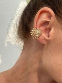 1pc Vintage Minimalist Fashionable Ocean Element Decor Earring Clip, Metal Gold Starfish, Shell, Sun, Moon, Flower Clip-On Earrings, Charming Jewelry Accessory For Women - Yellow Gold - View 6